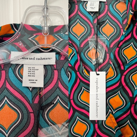 NWT Cupcakes and Cashmere Multicolour Geo Print Wrap Blouse XS - Picture 5 of 14
